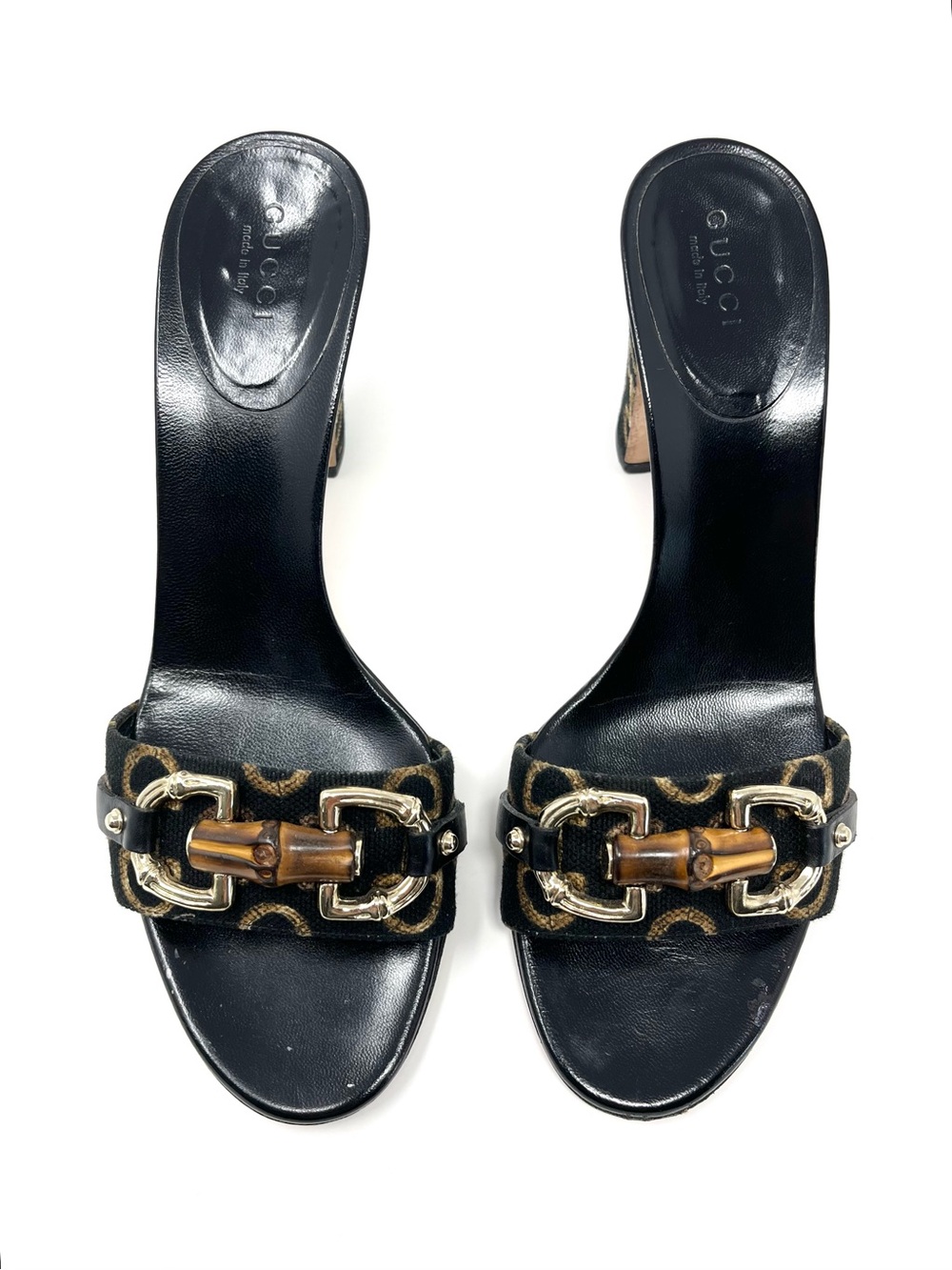 Vintage Vtg Gucci By Tom Ford 90s Black Bamboo Horsebit Sandals Slides Heels 6.5 - Picture 2 of 11